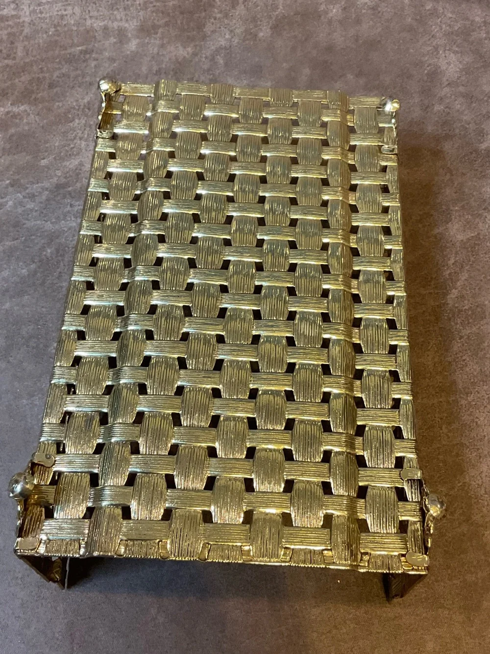 Vintage Stylebuilt Brass Basketweave Tissue/Napkin Holder